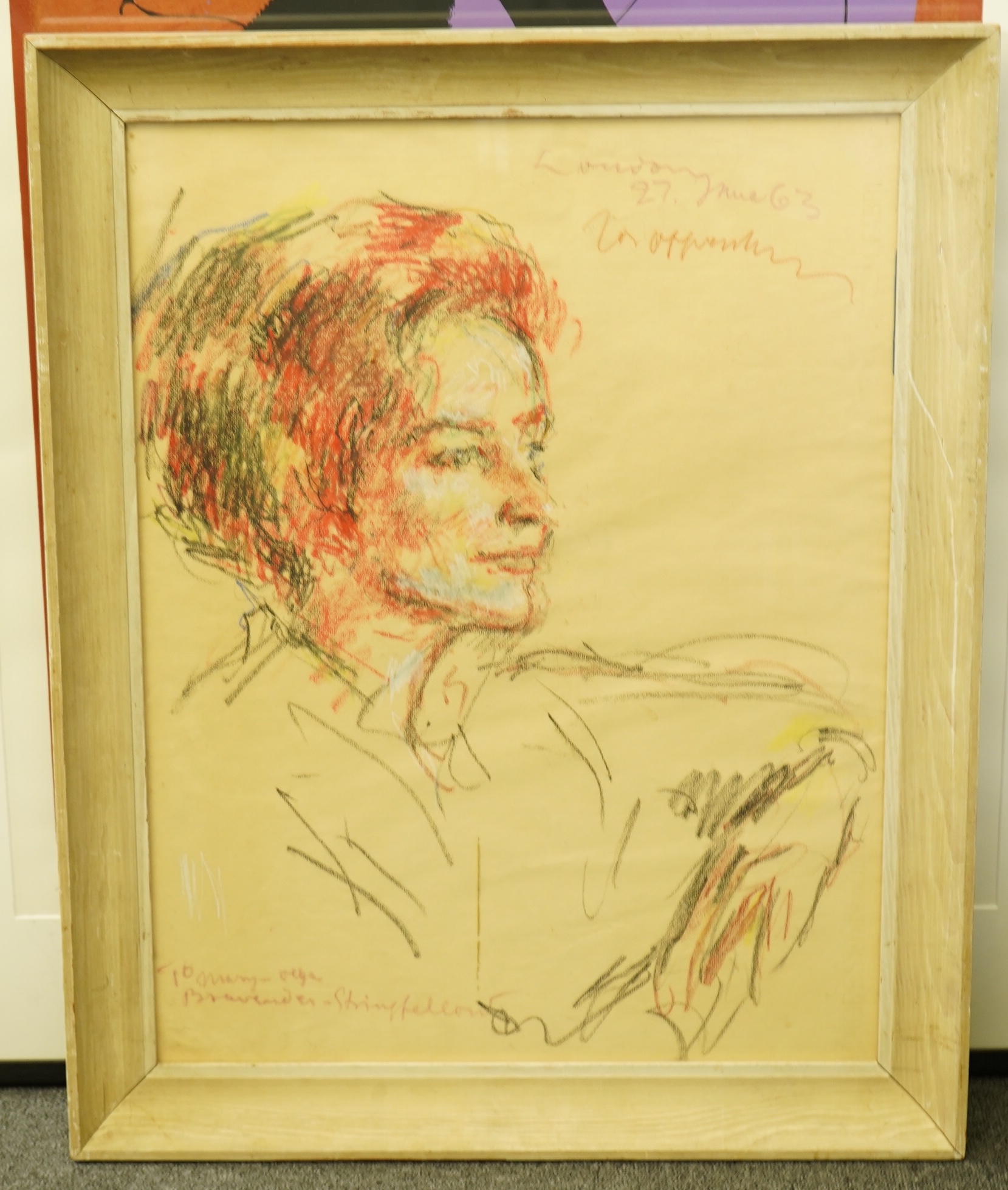 Joseph Oppenheimer (German), pastel on paper, Portrait of a lady, signed and dated London 27 June '63 and inscribed 'To Mary Brewenden-Stringfellow', 61.5 x 47cm. Condition - good